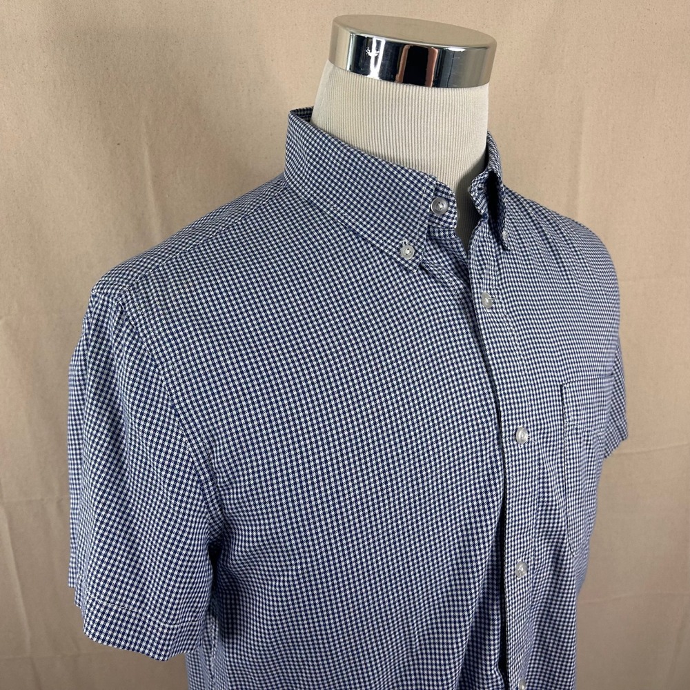 Save Khaki United Medium Shirt Cotton Blue Houndstooth Button Down Short Sleeve